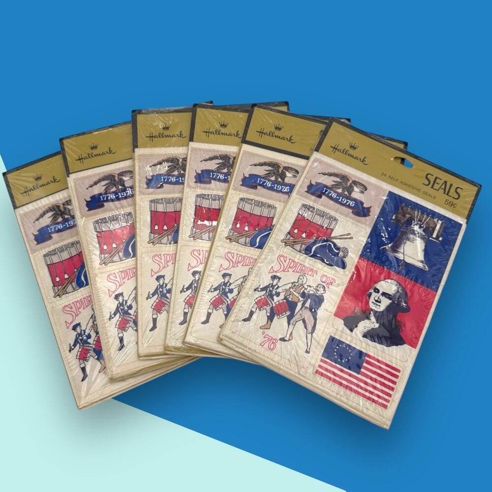 6 NOS Partially Sealed Vintage 1976 America Bicentennial Hallmark Stickers Seals
